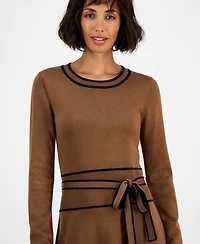 T Tahari Women's Wide-Rib Belted Sweater Dress