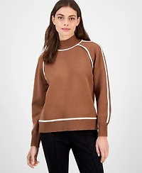 T Tahari Women's Mock-Neck Contrast-Piping Sweater