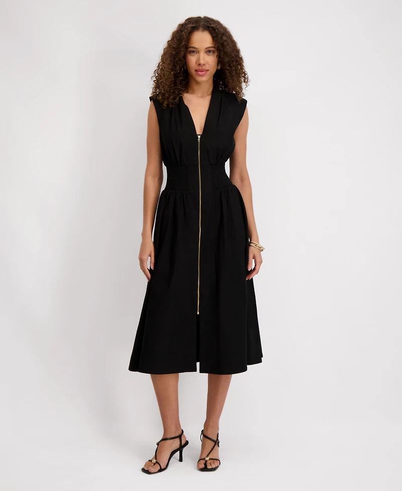 kensie Women's Sleeveless V-Neck Zip-Front Maxi Dress