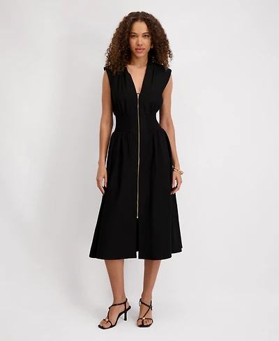 kensie Women's Sleeveless V-Neck Zip-Front Maxi Dress