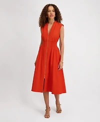 kensie Women's Sleeveless V-Neck Zip-Front Maxi Dress