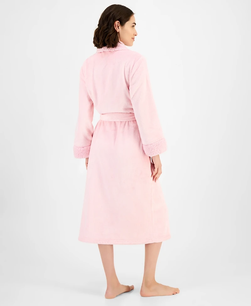 Charter Club Women's Long Plush Fleece-Trim Robe, Created for Macy's