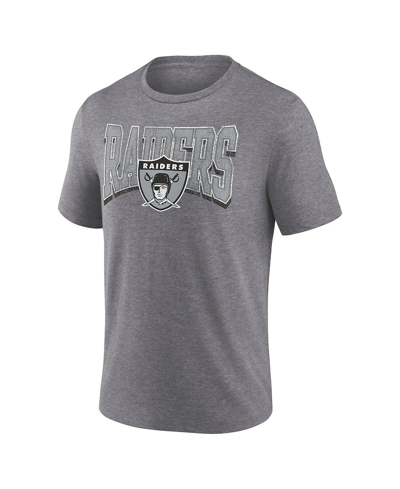 Fanatics Men's Heather Gray Las Vegas Raiders Warped Block Tri-Blend T-Shirt