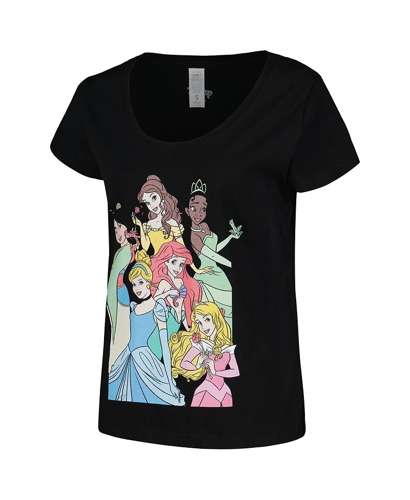 Mad Engine Women's Black Disney Princess Graphic Scoop Neck T-Shirt