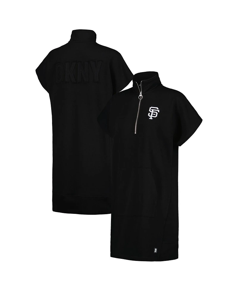 Dkny Women's Black San Francisco Giants Emily Quarter-Zip Sneaker Dress