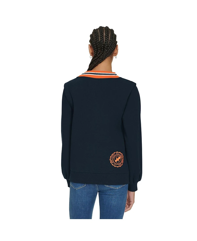 Tommy Hilfiger Women's Navy Chicago Bears Alice V-Neck Pullover Sweatshirt
