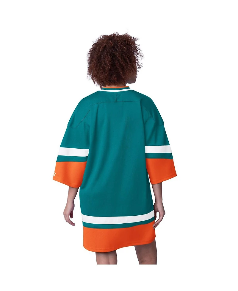 Starter Women's Aqua Miami Dolphins Slap Shot 3/4 Sleeve Sneaker Dress