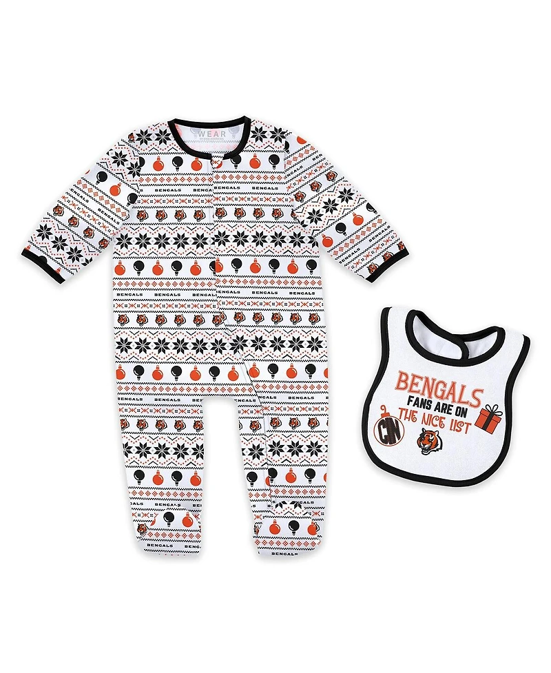 Wear by Erin Andrews Baby Boys and Girls Cincinnati Bengals Allover Print Full-Zip Sleeper with Bib Set
