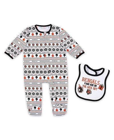 Wear by Erin Andrews Baby Boys and Girls Cincinnati Bengals Allover Print Full-Zip Sleeper with Bib Set
