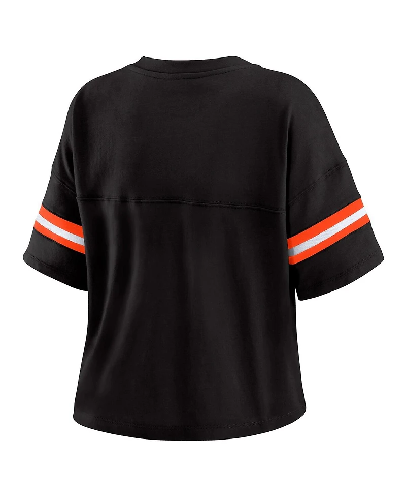 Wear by Erin Andrews Women's Black Cincinnati Bengals Color Block Boxy Modest Crop V-Neck T-Shirt