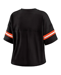 Wear by Erin Andrews Women's Black Cincinnati Bengals Color Block Boxy Modest Crop V-Neck T-Shirt