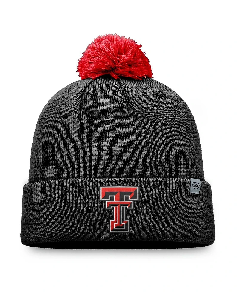 Top of the World Big Boys and Girls Black Texas Tech Red Raiders Tow Cuffed with Pom Knit Hat