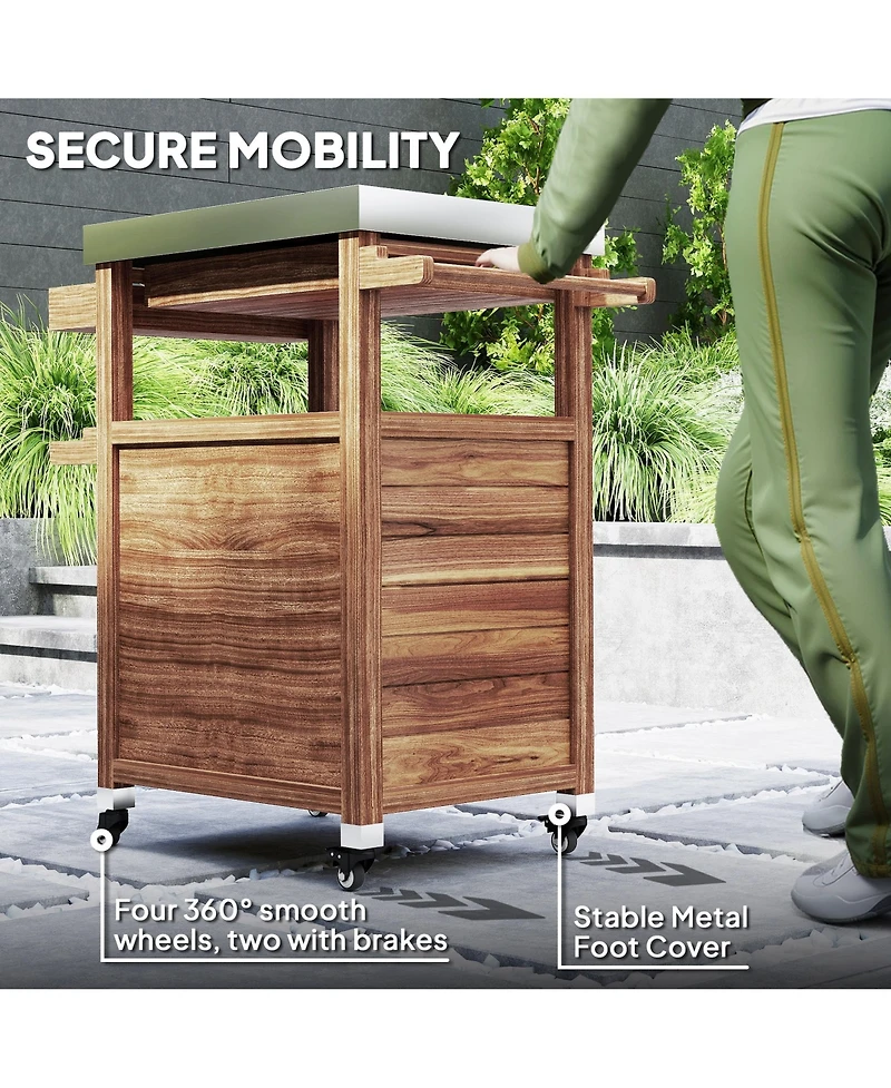 Outsunny Grill Cart, Stainless Steel Top Kitchen Island with Drawer,