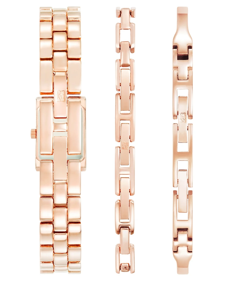 Anne Klein Women's Quartz Rose Gold-Tone Metal Alloy Bracelet Watch Set, 18mm
