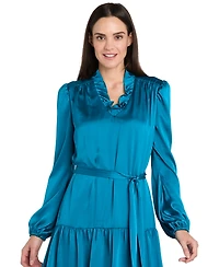 R & M Richards Petite Collared V-Neck Long-Sleeve Dress