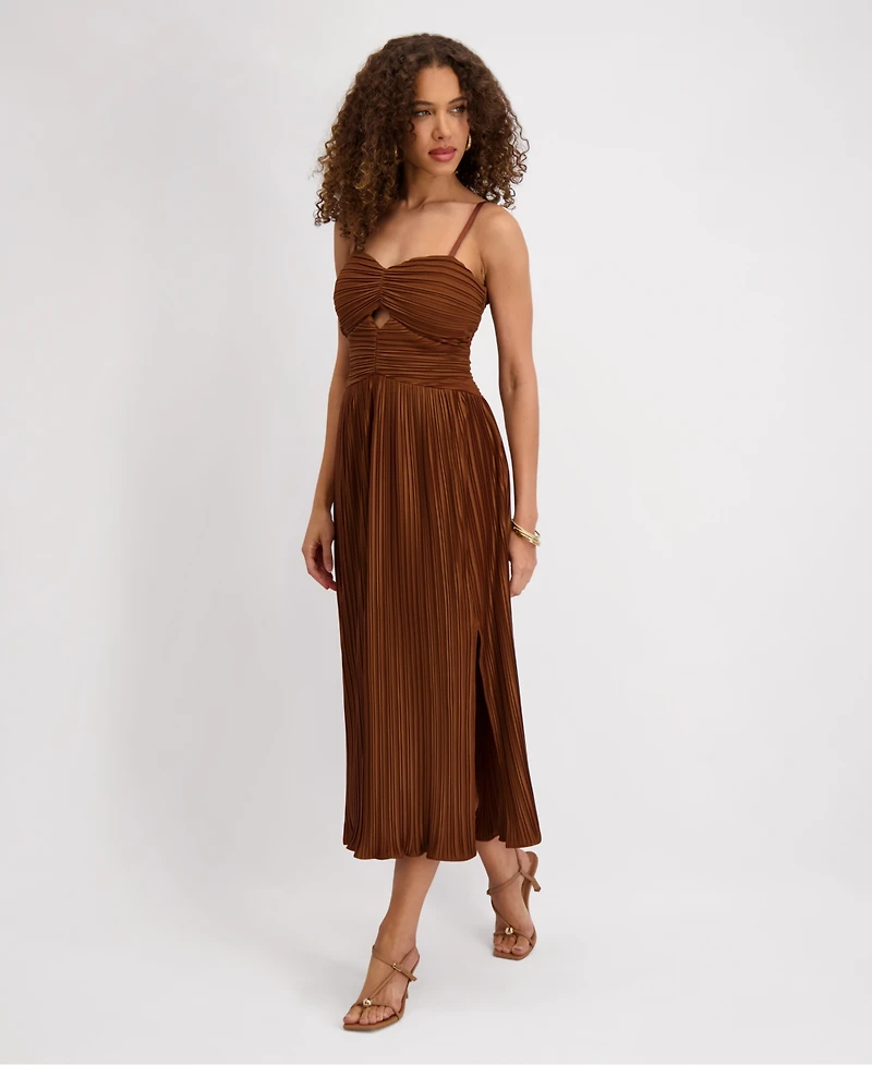 Siena Women's Pleated Woven Sleeveless Midi Dress
