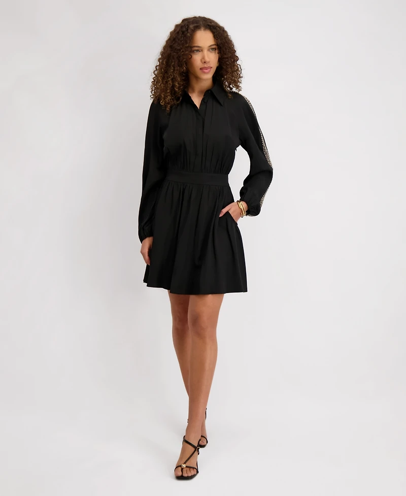 kensie Women's Long-Embellished-Sleeve A-Line Dress