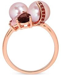 Cultured Freshwater Pearl (7-8.5mm) Multi-Gemstone (1-3/4 ct. t.w.) Ring 18k Rose Gold-Plated Sterling Silver