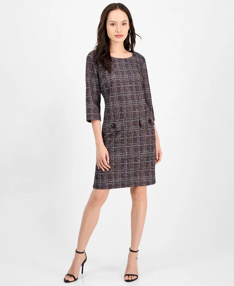 Connected Petite Printed Ponte 3/4-Sleeve Sheath Dress
