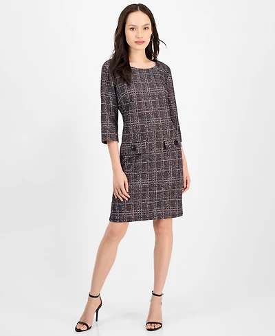 Connected Petite Printed Ponte 3/4-Sleeve Sheath Dress