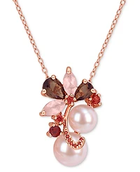 Macy's Pink Cultured Freshwater Pearl (7 & 8-1/2mm) & Multi-Gemstone (1 ct. t.w. Smokey Quartz; 3/4 ct. t.w. Rose Quartz; 3/8 ct. t.w. Garnet) Cluster