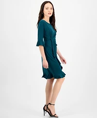 Connected Petite 3/4-Sleeve Ruffle Jersey Dress
