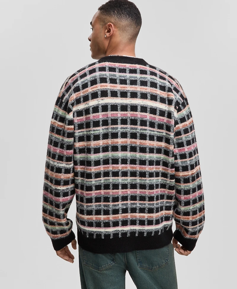 Mode of One Men's Boxy-Fit Plaid V-Neck Cardigan, Macy's Exclusive