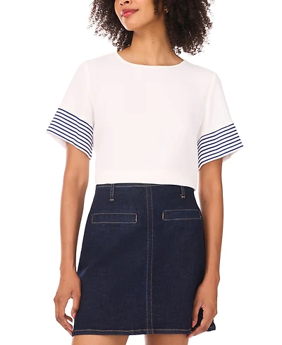 Vince Camuto Women's Crewneck Striped-Sleeve Top
