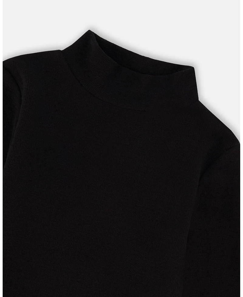 Deux par Girl Super Soft Ribbed Mock Neck Top Black