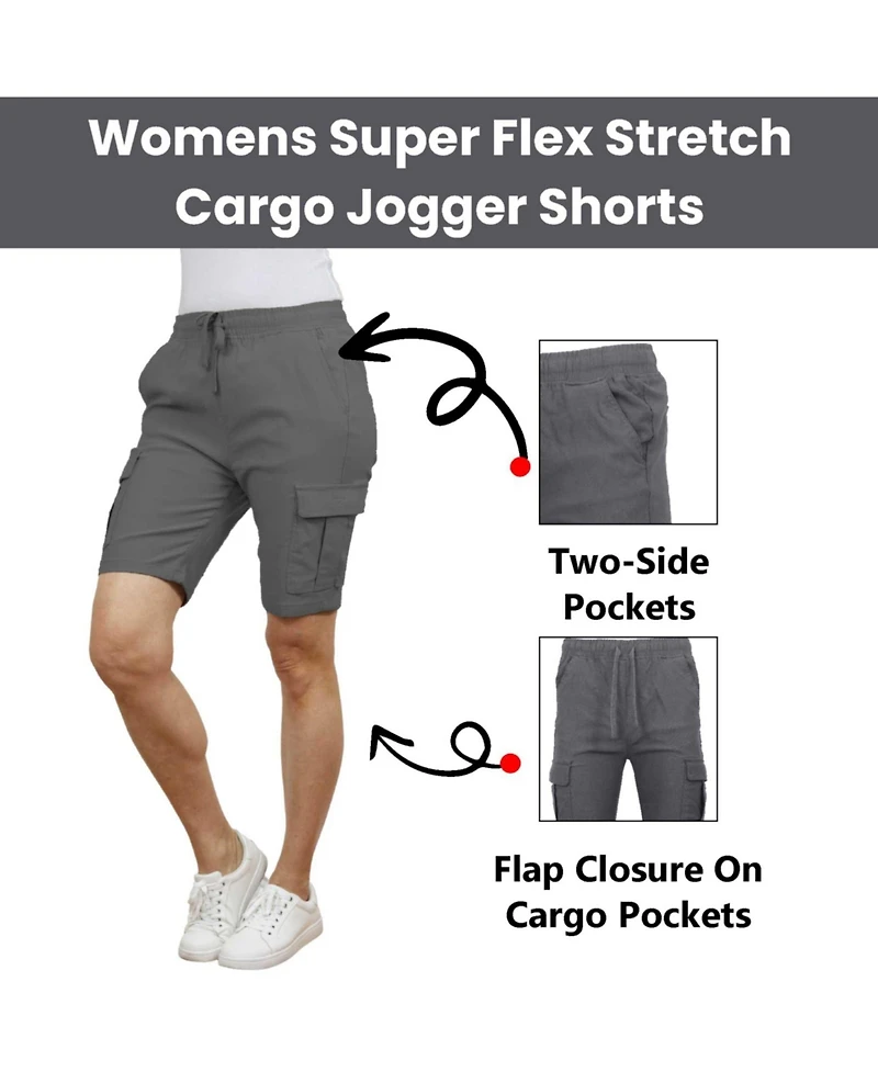 Galaxy By Harvic Women's Loose Fit Super Flex Stretch Cargo Jogger Shorts