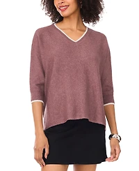 Vince Camuto Women's Cozy V-Neck Tipped 3/4-Sleeve Sweater