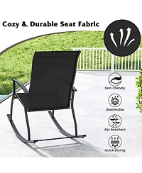 2 Pcs Outdoor Rocking Chairs with Breathable Backrest Smooth Safe Design
