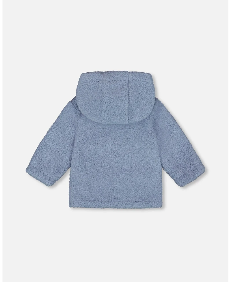 Deux par Baby Boy Plush Hooded Jacket Light Blue