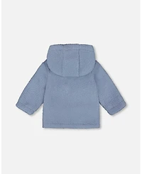 Deux par Baby Boy Plush Hooded Jacket Light Blue
