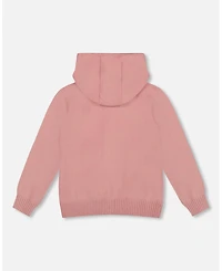 Deux par Toddler Girls Hooded Knit Cardigan Dusty Pink with Unicorn Intarsia - Toddler|Child
