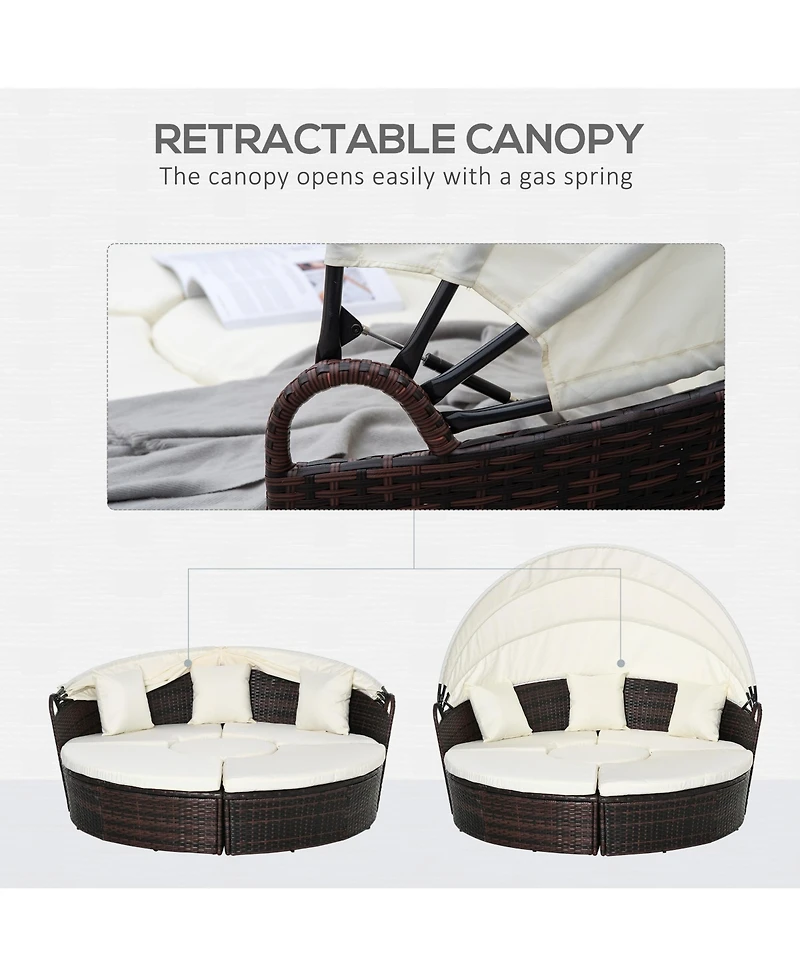 Outsunny Rat Daybed Patio Furniture Set w/ Adjustable Canopy