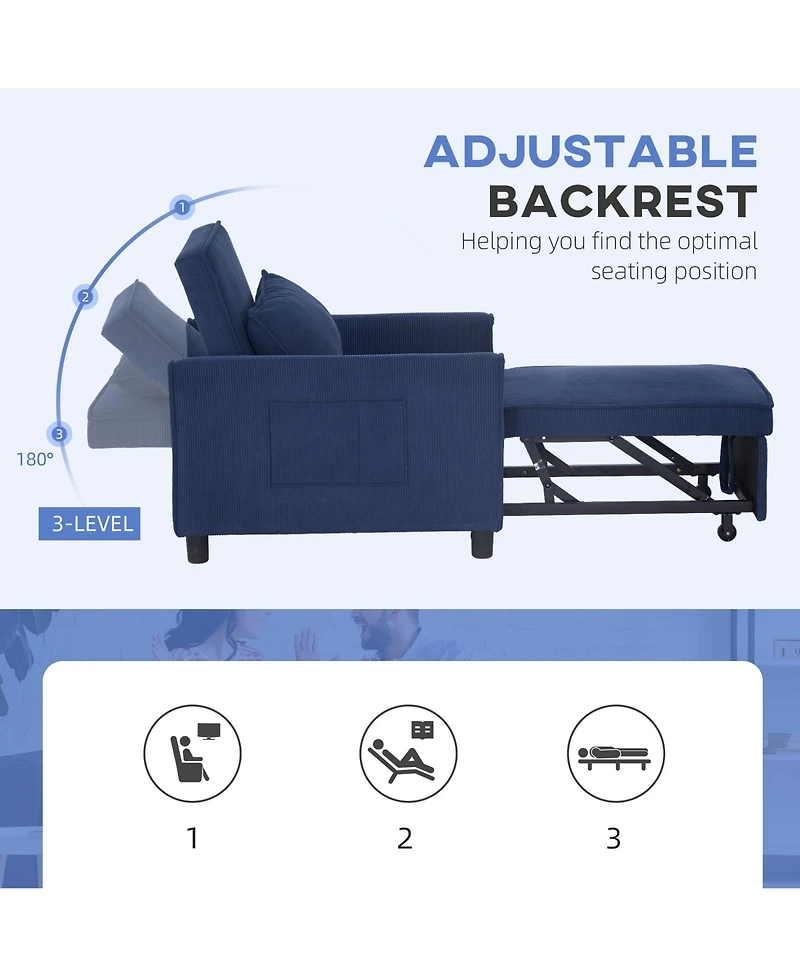 Homcom 3-in-1 Convertible Chair Bed, Adjustable Sleeper Chair,