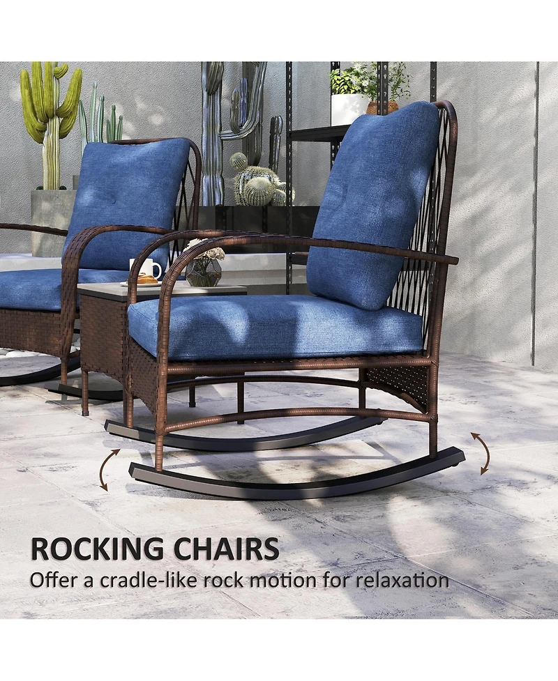 Outsunny Patio Furniture Set, Rocking Chairs w/ Table, Cushion