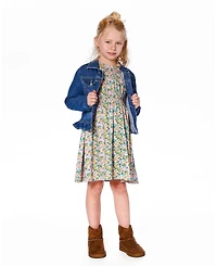 Deux par Girl Denim Jacket Blue with Ruffle Hem and Floral Embroidery - Toddler|Child