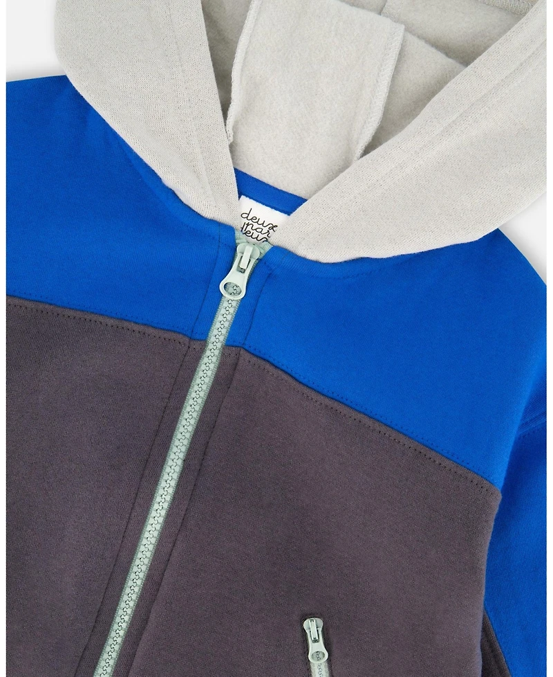Deux par Boy Color Blocked Zip Front Fleece Hoodie Dark Gray