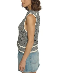 Central Park West Women's Sleeveless Cropped Open Stitch Top