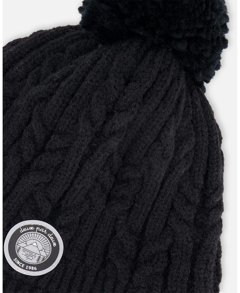 Deux par Kids Unisex Lined Winter Hat with Pompom Black - Toddler|Child