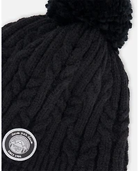 Deux par Kids Unisex Lined Winter Hat with Pompom Black - Toddler|Child