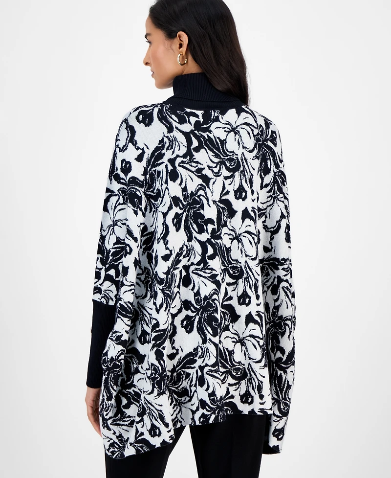 Jm Collection Women's Printed Turtleneck Poncho Sweater, Macy's Exclusive