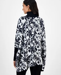 Jm Collection Women's Printed Turtleneck Poncho Sweater, Macy's Exclusive