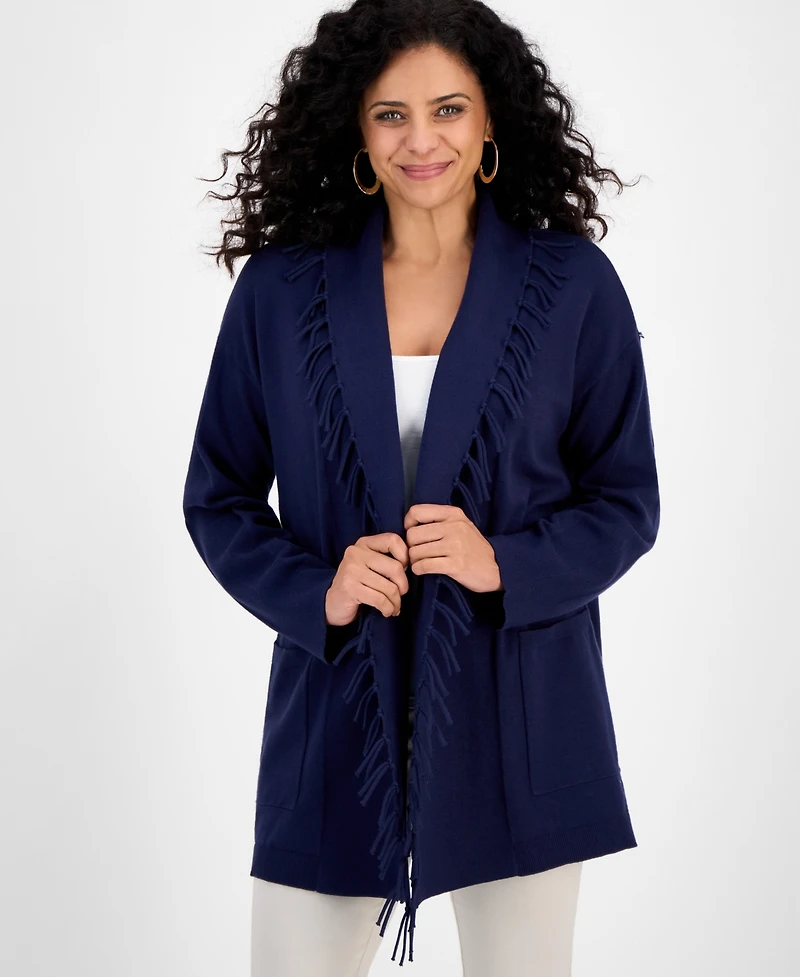 Jm Collection Women's Fringe Shawl-Collar Open-Front Cardigan, Macy's Exclusive