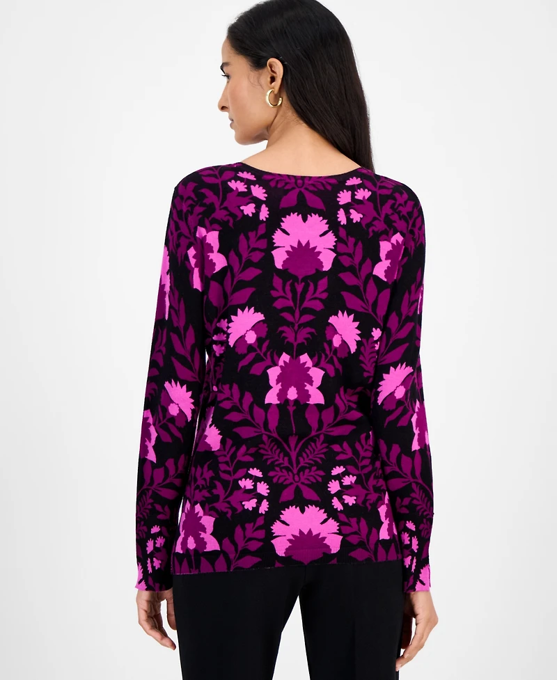 Jm Collection Women's Printed Crewneck Sweater, Macy's Exclusive