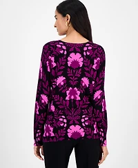 Jm Collection Women's Printed Crewneck Sweater, Macy's Exclusive