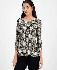 Jm Collection Petite Marana Windswept Jacquard 3/4-Sleeve T-Shirt