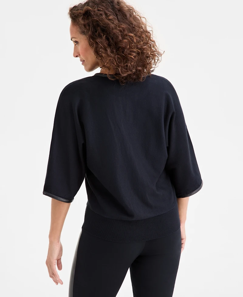 Jm Collection Petite Pleather Trim Pull-On Sweater
